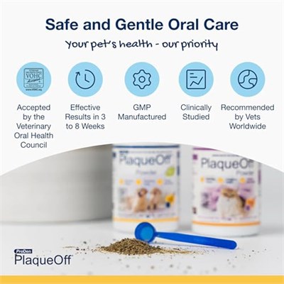 ProDen PlaqueOff Kediler için toz,%100 doğal diş bakım tozu, ağız kokusuna karşı korur, diş taşı ve plaklara yardımcı olur, 40 g paket