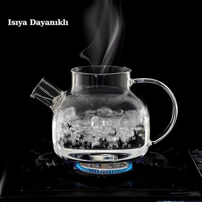 Promosyonca Borosilikat Cam Demlik, Bambu Kapaklı, Süzgeçli, 1000 ml, Isıya Dayanıklı, Çay Kahve Bitki Çayı için, Cam Çaydanlık (Düz)