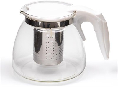 Promosyonca Isıya Dayanıklı Borosilikat Cam Demlik, Kendinden Süzgeçli, Şık Tasarım (Beyaz 900 ml)