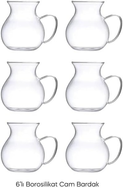 Promosyonca Keyfi Ala Borosilikat Cam Çay Bardağı Seti, 200ml, 6lı, Termisil Kupa, Şık ve Dayanıklı (6)