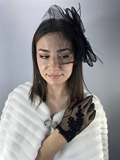 Pullu Gelin Eldiveni Ve Siyah Vualet Takımı