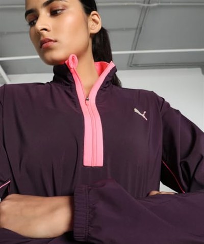 PUMA Kadın RUN FOR HER WOVEN 1/2 ZIP-Midnight Plum-Sunset Glow Woven Jackets L