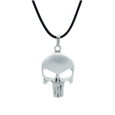 Punisher Cezalandırıcı Deri ip Kolye - Gümüş Kaplama - Kadın Erkek Kolye - No:845