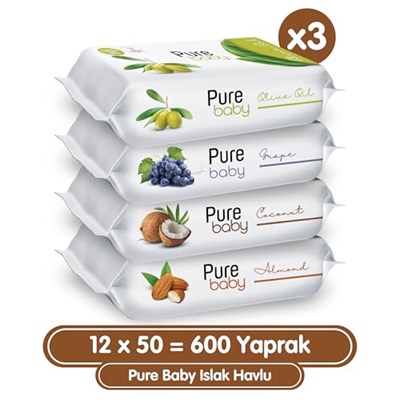 Pure Baby Islak Havlu 12x50 (600 Yaprak)