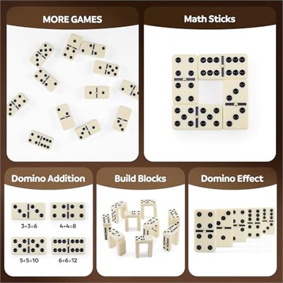 PUREPLAY Jumbo Klasik Domino Çift 6 Oyun Seti, Fildişi 28 parça Domino Seti Poatable PVC Kılıfta - Aile Geceleri, Parti Hediyeleri, Seyahat ve Her Zaman Kullanım, 2-4 Oyuncu