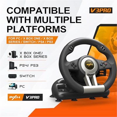 PXN V3 Pro direksiyon, 180 derece, evrensel, USB, pedallı direksiyon, PS3, PS4, Xbox One, Switch için, siyah