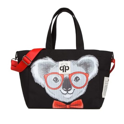qp Ponza Siyah - Koala Desenli Kadın El ve Omuz Çantası