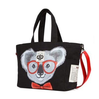 qp Ponza Siyah - Koala Desenli Kadın El ve Omuz Çantası