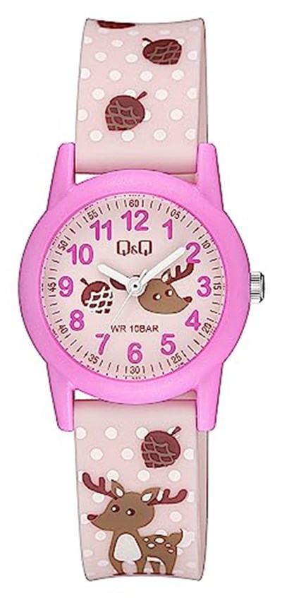 Q&Q V22A-015VY PEMBE SİLİKON KORDON RAKAMLI ÇOCUK KOL SAATİ