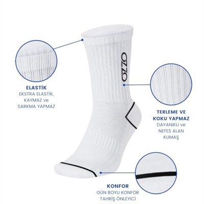 Quezo OzzoSeries Unisex 2li Paket Spor Çorap - Pamuklu, Hafif, Terleme Koku Yapmaz - Atletik Dayanıklı Performans Çorap - Kadın ve Erkek