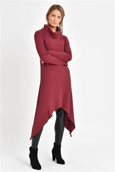Quincey-Asimetrik Yünlü Tunik Bordo BDM2513 (BORDO / 36)