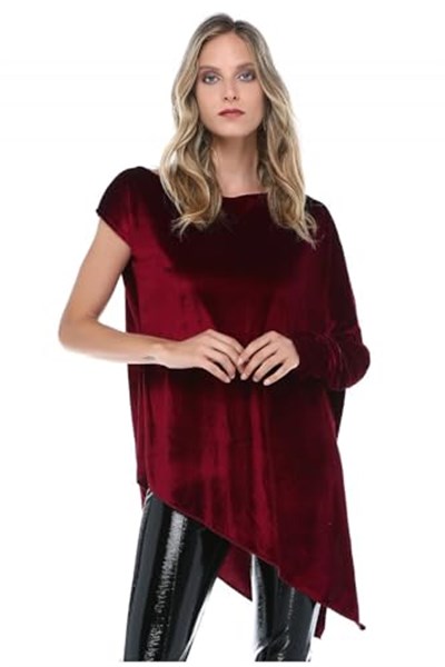 Quincey-Kadife Asimetrik Tunik (BORDO / 36)