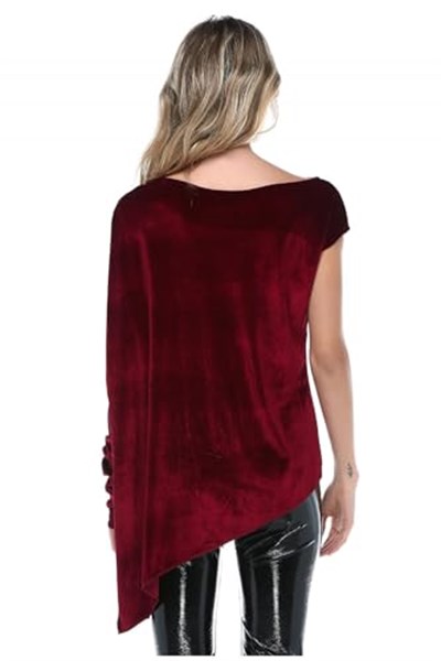 Quincey-Kadife Asimetrik Tunik (BORDO / 36)