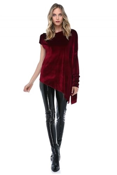 Quincey-Kadife Asimetrik Tunik (BORDO / 38)
