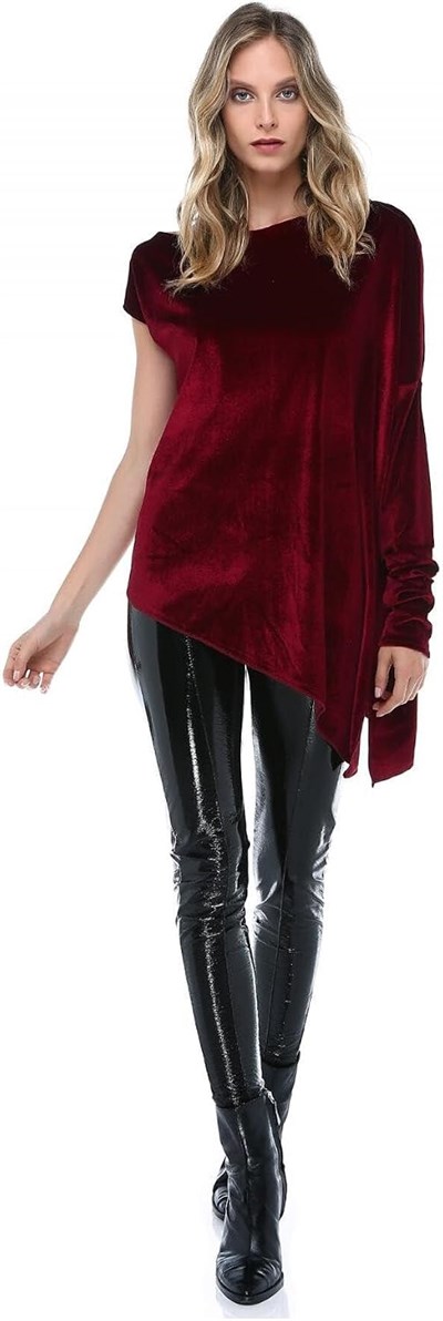 Quincey-Kadife Asimetrik Tunik (BORDO / 44)