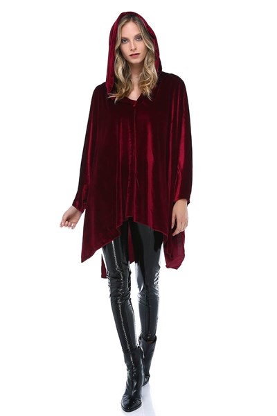 Quincey-Kadın Bordo Kadife Panço HK2518 (BORDO / 44)