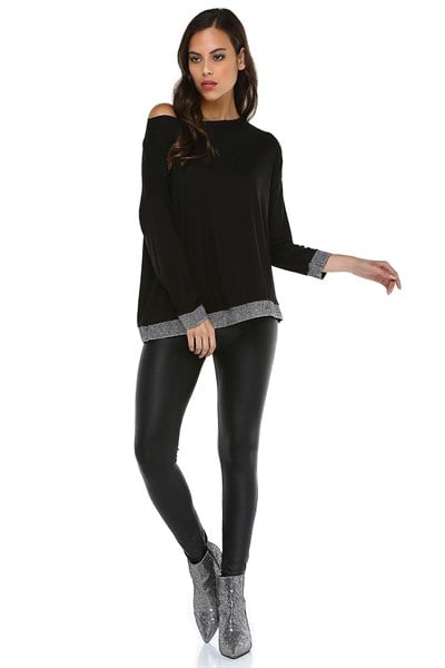 Quincey-V Yaka Tunik (SİYAH-LAME / 38)