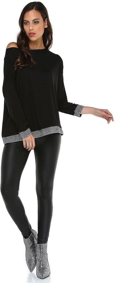 Quincey-V Yaka Tunik (SİYAH-LAME / 48)