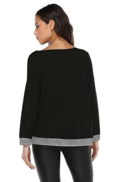 Quincey-V Yaka Tunik (SİYAH-LAME / 48)