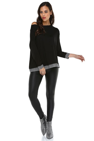 Quincey-V Yaka Tunik (SİYAH-LAME / 52)