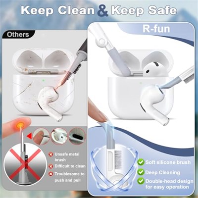R-fun AirPods 4 için Temizleyici Kitli Kılıf, AirPods için Anahtarlıklı Tam Koruyucu Yumuşak Cilt Silikon Kapak 4 Nesil Kılıf Erkekler Kadınlar için, Apple AirPods 4. Genaration kılıf 2024 ile uyumlu