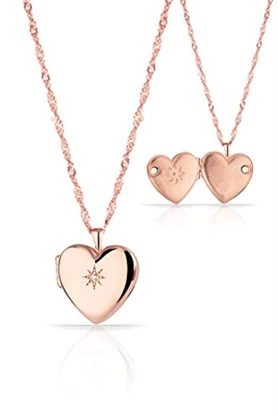 RACHON 925 AYAR GÜMÜŞ KAPAKLI RESİMLİK KALP MADALYON KOLYE Rose Gold RachonNM-617