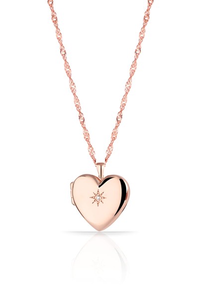 RACHON 925 AYAR GÜMÜŞ KAPAKLI RESİMLİK KALP MADALYON KOLYE Rose Gold RachonNM-617