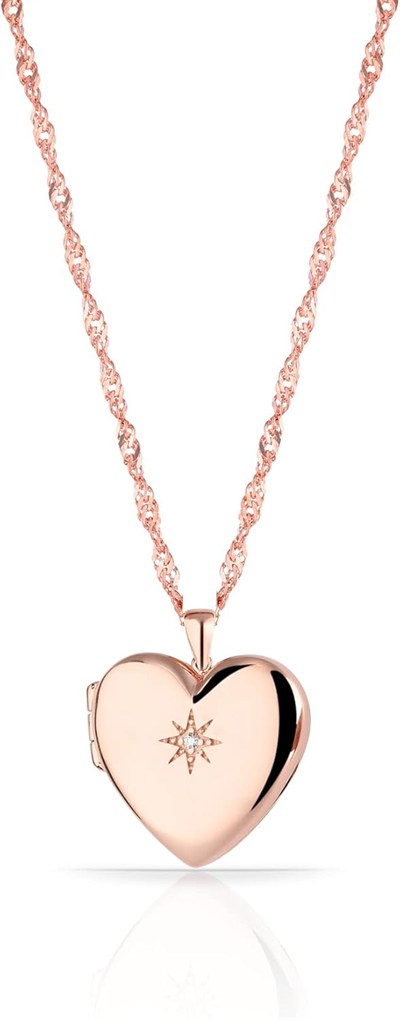RACHON 925 AYAR GÜMÜŞ KAPAKLI RESİMLİK KALP MADALYON KOLYE Rose Gold RachonNM-617