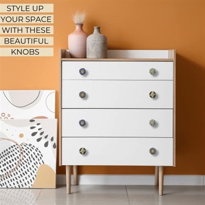 RAJRANG BRINGING RAJASTHAN TO YOU Çok Renkli Seramik Kapı Topuzu Pirinç Mavi Çömlek Çiçek Mutfak Dolap Kapı Dresser Çekin Knob Ile Hint El Yapımı Dolap Topuzları Dolap - 6 Adet Set