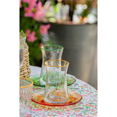 Rakle Botanical 12 Parça 4 Kişilik Seramik Pasta Tabağı Seti 20 Cm / Çay Seti 170 Cc