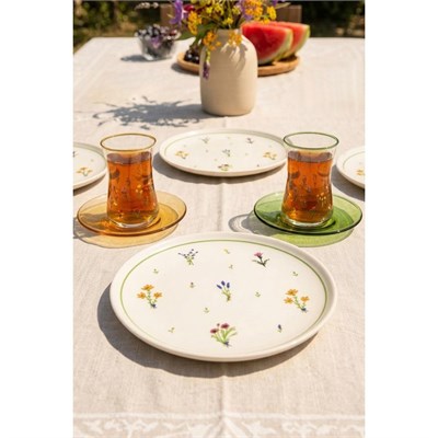 Rakle Botanical 12 Parça 4 Kişilik Seramik Pasta Tabağı Seti 20 Cm / Çay Seti 170 Cc