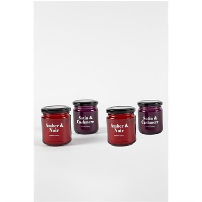 Rakle Glam Gümüş 4lü Kavanoz Mum Seti Mor - Kırmızı 110 Gr