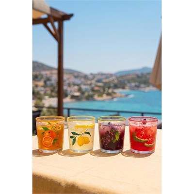 Rakle Juicy Meyve Desenli 4lü Su Bardağı Seti 380 Cc