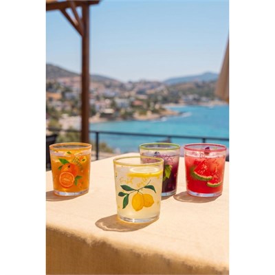 Rakle Juicy Meyve Desenli 4lü Su Bardağı Seti 380 Cc