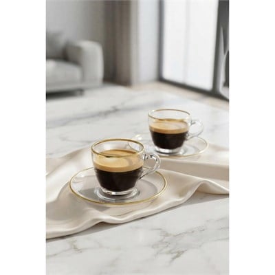 Rakle Pure Altın Yaldızlı 2li Kahve Fincanı Seti 90 Cc