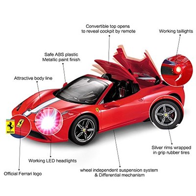 Rastar Ferrari uzaktan kumandalı araba, 1: 14 Ferrari 458, Special A, kırmızı oyuncak araba – Cabrio, otomatik açma/kapama