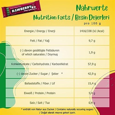Rawberry Cherry Choco Şeker İlavesiz Vegan Glütensiz Kuruyemiş Bar (kutuda 15 Adet)