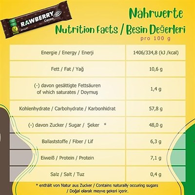 RAWBERRY KAKAO (15 BAR), İlave Şekersiz, Vegan, Glütensiz