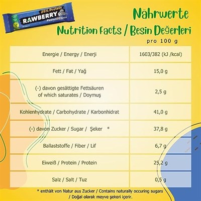 RAWBERRY%25 Protein Bar, Sağlıklı Atıştırmalık, Yer Fıstıklı ve Ham Kakaolu, İlave Şekersiz, Vegan, Glutensiz, Kuruyemiş ve Kuru Meyveli Bar (Kutuda 15 Adet))