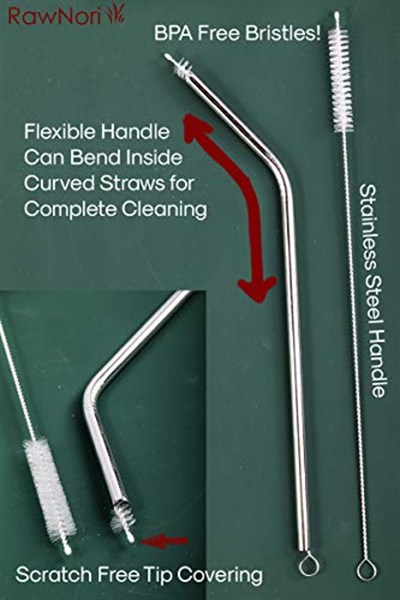 RawNori 2 İçme Saman Temizleme Fırçası UZUN - Paslanmaz Çelik İçecek Pipetleri için Kıl Temizleyici Cam Yıkama İçin Ağır Hizmet Fırçaları Silikon Metal Pipetler Çaydanlık Bacalı Mini Mikro Şişe