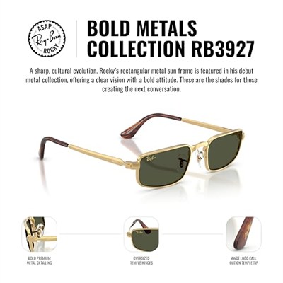 Ray-Ban RB 3927 001R5 54 A$AP ROCKY Unisex Dikdörtgen Gold Metal Güneş Gözlüğü