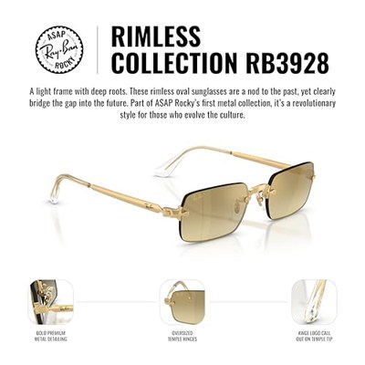 Ray-Ban RB 3928 0018H 54 A$AP ROCKY Unisex Dikdörtgen Gold Metal Güneş Gözlüğü