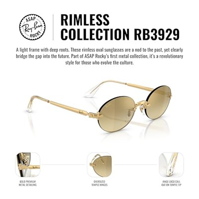 Ray-Ban RB 3929 001S2 54 A$AP ROCKY Unisex Oval Gold Aynalı Metal Güneş Gözlüğü
