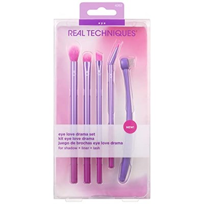 Real Techniques Eye Love Drama Makyaj Fırça Seti, Profesyonel Göz Fırçası Seti, Yumuşak Kıllar, Göz Farı, Kaş, Karıştırma, Fan ve Kirpik için Kozmetik Fırçalar, 5 Parça Set
