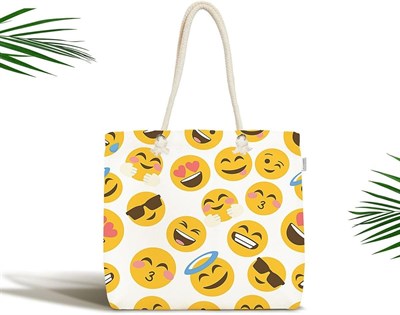 RealHomes Bebek Çantası - Emoji Dijital Baskılı Modern Kumaş Çanta, Canta-4889