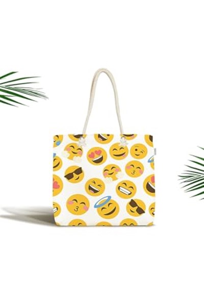 RealHomes Bebek Çantası - Emoji Dijital Baskılı Modern Kumaş Çanta, Canta-4889