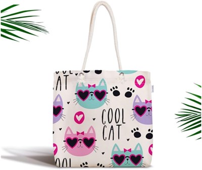 RealHomes Cool Cat Dijital Baskılı Fermuarlı Modern Kumaş Çanta Canta-982, CANTA-982