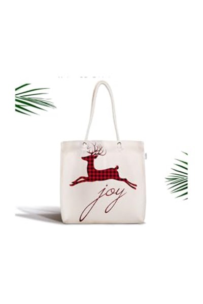 RealHomes Joy Ekose Geyik Desenli Özel Tasarımlı Bez Kumaş Çanta Canta-3359, CANTA-3359