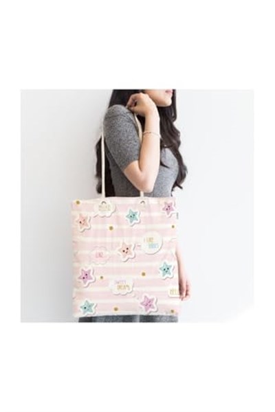 RealHomes Pembe Renkli Babies Dijital Baskılı Fermuarlı Kumaş Çanta Canta-929, CANTA-929
