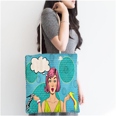 RealHomes Pop Art Dijital Baskılı Fermuarlı Modern Kumaş Çanta Canta-245, CANTA-245